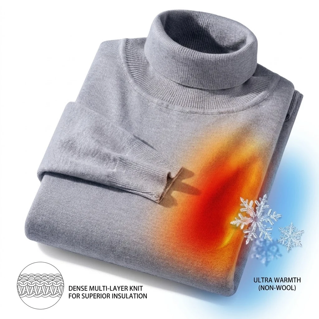 Neuer Warmer Gestrickter Rollkragenpullover Dicker Winterpullover für Herren Anti-Pilling Einfarbige Sweatshirts Mäntel Herbst-Streetwear – Detail 5