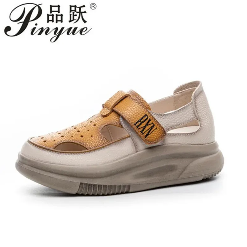 

Женские дышащие повседневные лоферы на плоской подошве 4 см, летние туфли из натуральной кожи на толстой подошве, легкие сандалии 35-40