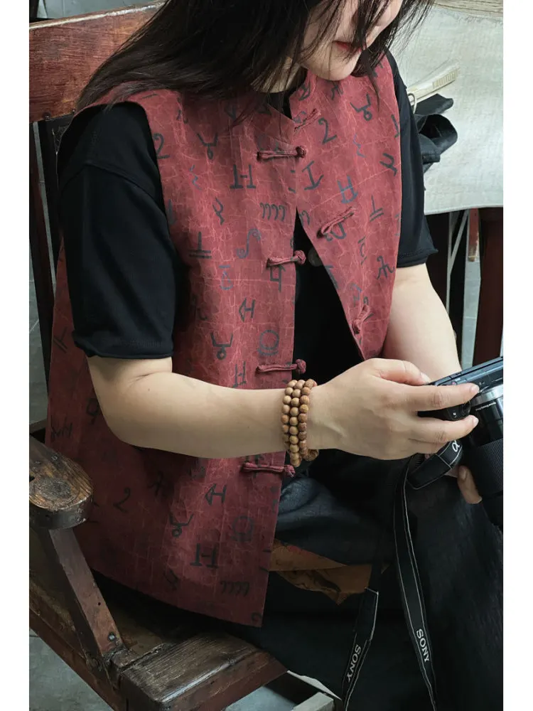 

Оригинальный красный абстрактный символ, китайский футболка, женский хлопковый шелковый жилет Jaet Cloud, традиционная верхняя одежда Hanfu