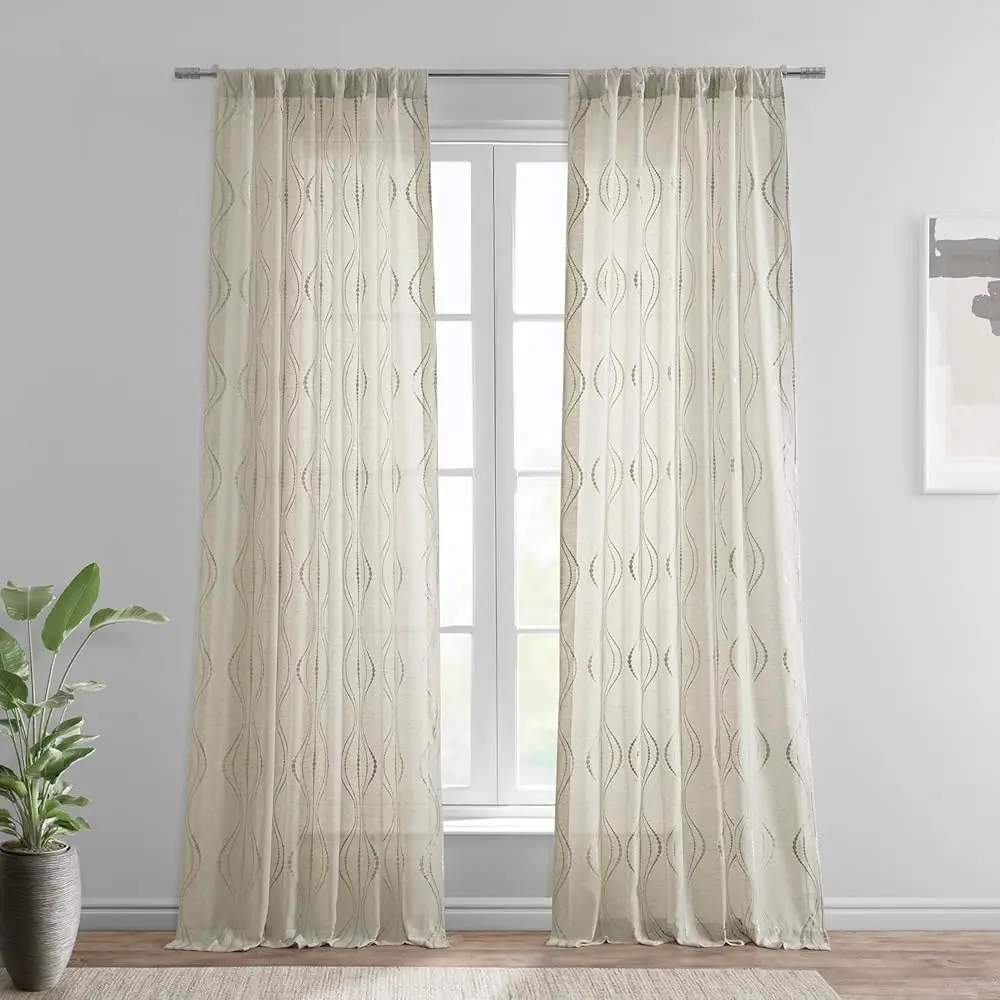 

Embroidered Linen Sheer Ains For Living Room 50 X 84 (1 Panel), Rod Pocket Window Ains For Bedroom, Suez Natural
