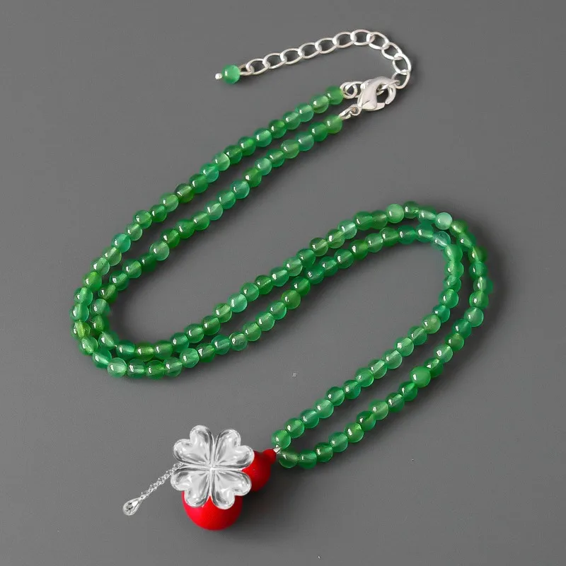 

Autumn Winter New Chinese Style Collision Red Green Aventurine Stone Glazed Gourd Collarbone Chain Statement Jewelry