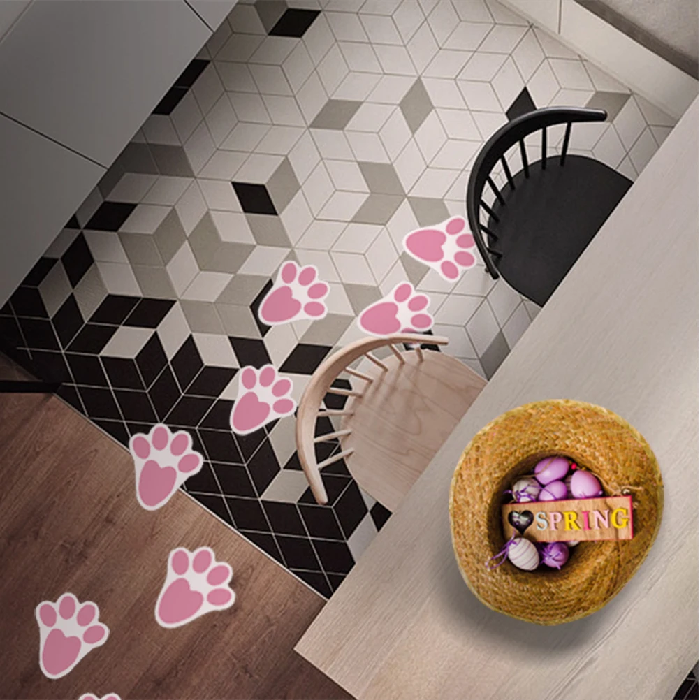 

6 Sheets Easter Footprint Wall Sticker Cartoon Rabbit Removable Home Party Decoration Easter Window Decals Festival Stickers