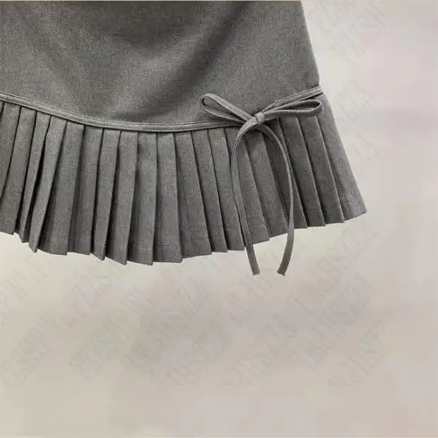 Bow Pleated skirt Y2K Women Mini Skirts Aesthetic Cute Female Fashion Bottoms Vintage emo Preppy American Retro Lower garment