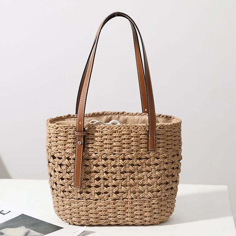 Casual Rattan Large Capacity Shopping Tote Designer Wicker Woven Women Handbags Summer Beach Straw Bag Lady Travel Big Basket