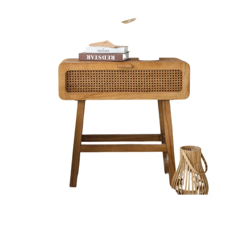 

Nordic home, bedroom rattan solid wood, bedside table, dining side table, locker, homestay Japanese style