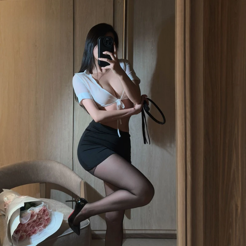 ملابس داخلية مثيرة موحدة إغراء لعب الأدوار مجموعة سكرتيرة العاطفة منامة ضمادة علوية التفاف الورك تنورة قصيرة تأثيري أزياء المعلم