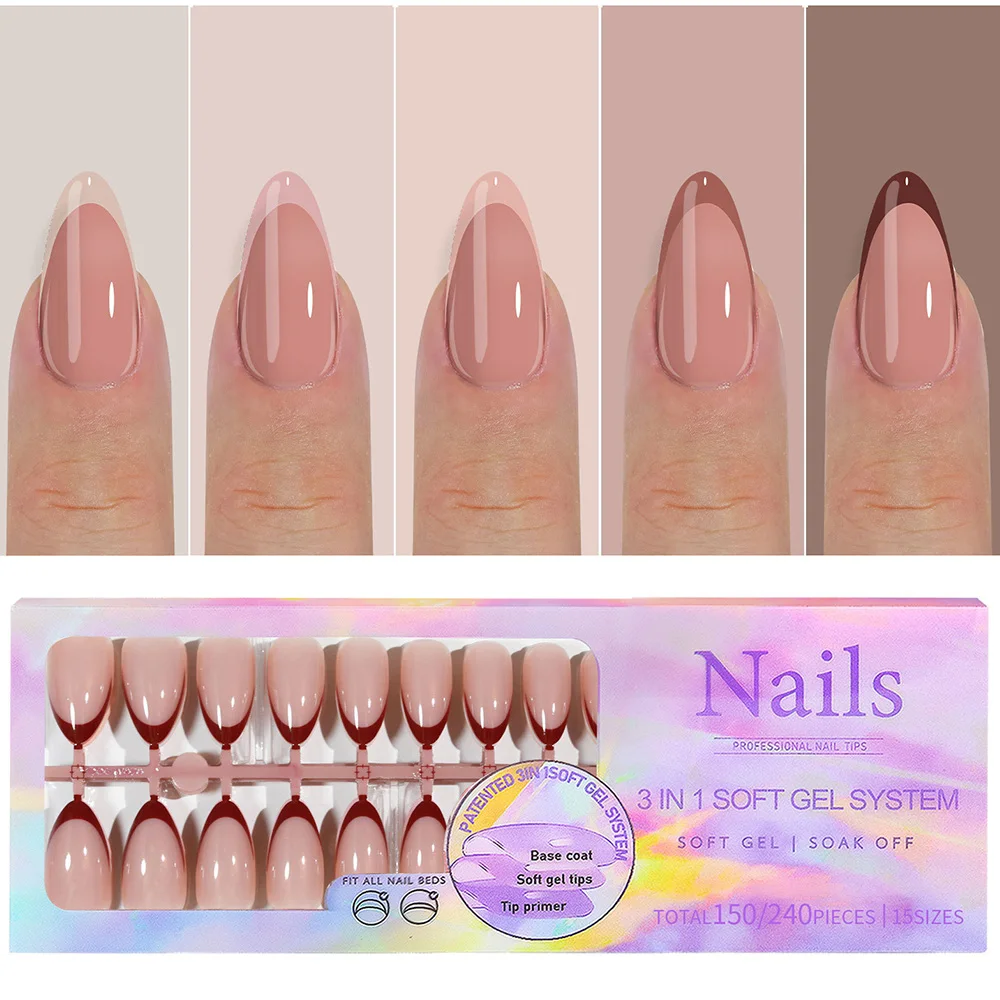 150pcs/box Deep French Gel Fake Nails Medium Short Tips Press On Nails Soft Acrylic False Nails Art DIY Design Salon Gifts Tool