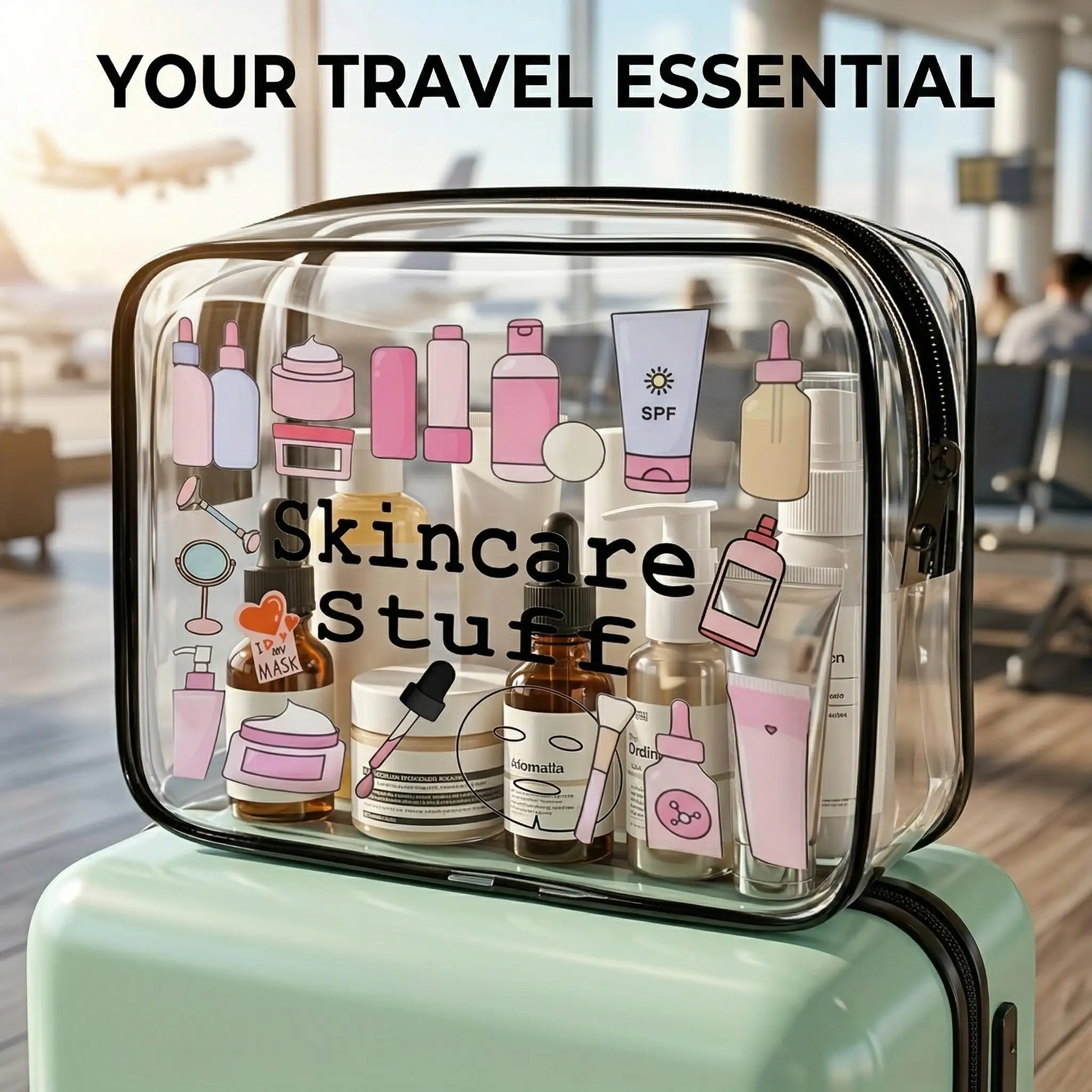 1pc Clear Makeup Bag Skincare Stuff Travel Toiletry Organizer TSA Approved Transparent Cosmetic Pouch Waterproof Wash Bag Women