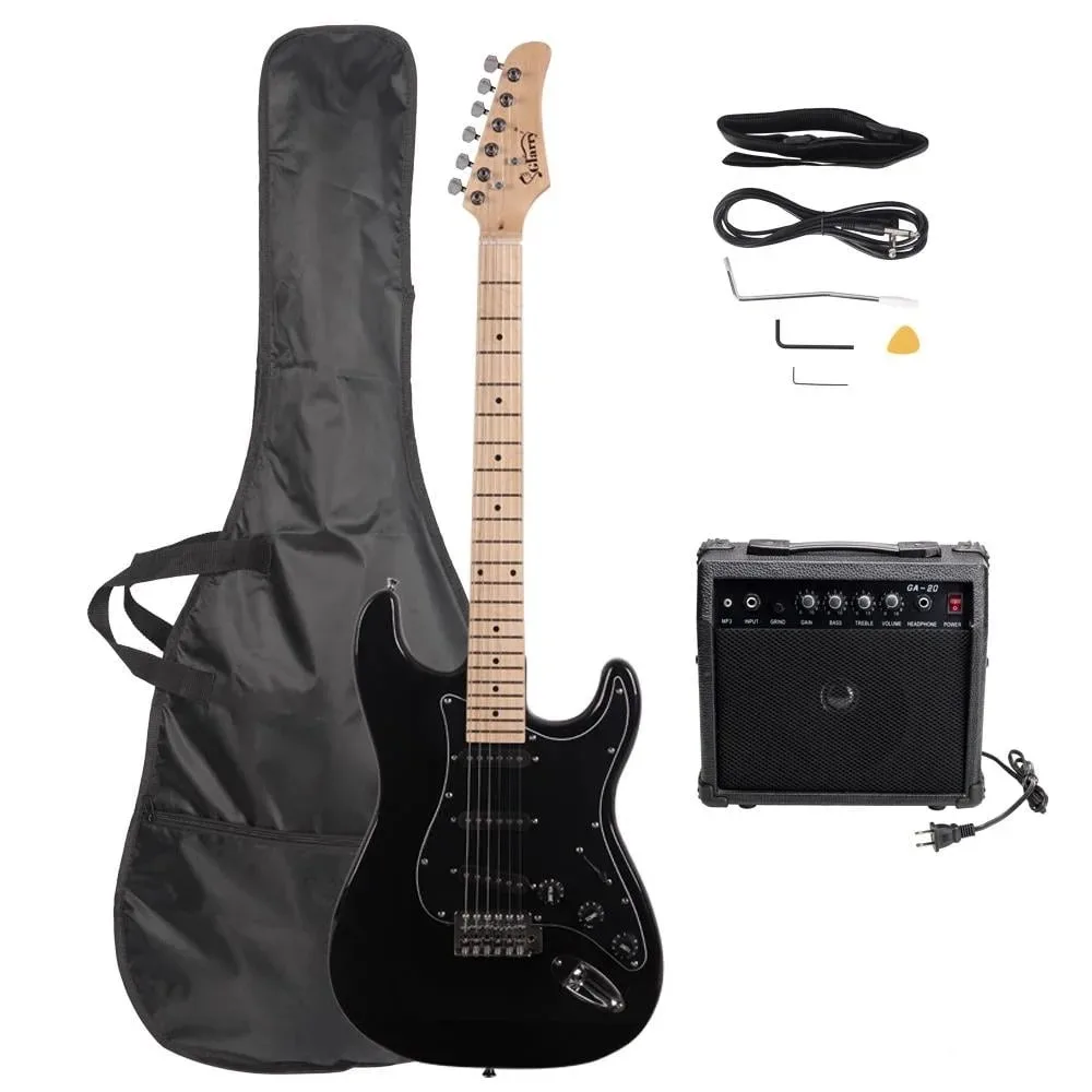 

6 Strings Right Hand Electric Guitar Package for Beginner,Black