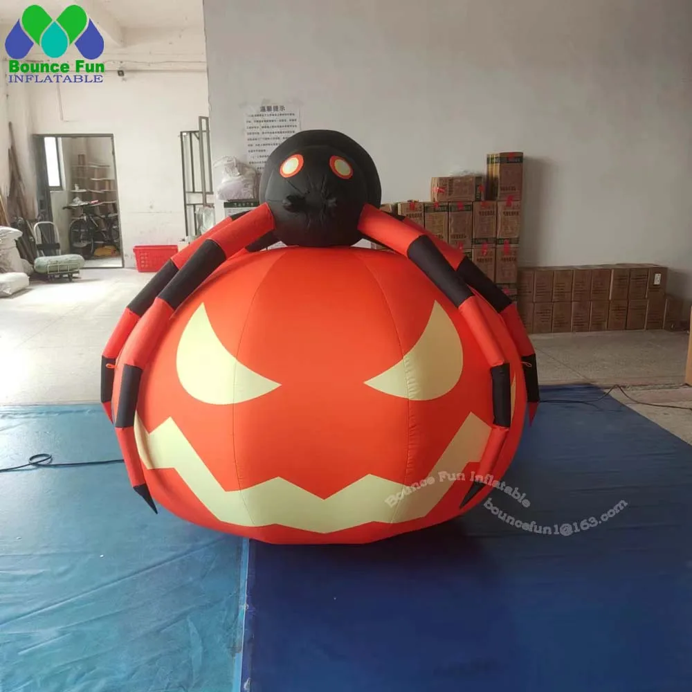 Halloween Party Decorations Giant Inflatable Pumpkin With Spider Crawling On Top Inflatable Pumpkin Balloon For Outdoor Events