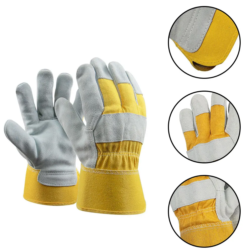 1 Pair Gloves Leather Gardening Gloves Ladies Mens Thorn Proof Thick Work Gauntlets Heavy Duty Cowhide + CottonLength 27cm✅