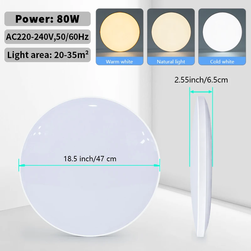 MARPOU Grote slimme plafondlamp LED-lamp voor slaapkamer 80W plafondverlichting met afstandsbediening Dimbare LED-verlichting voor kamer
