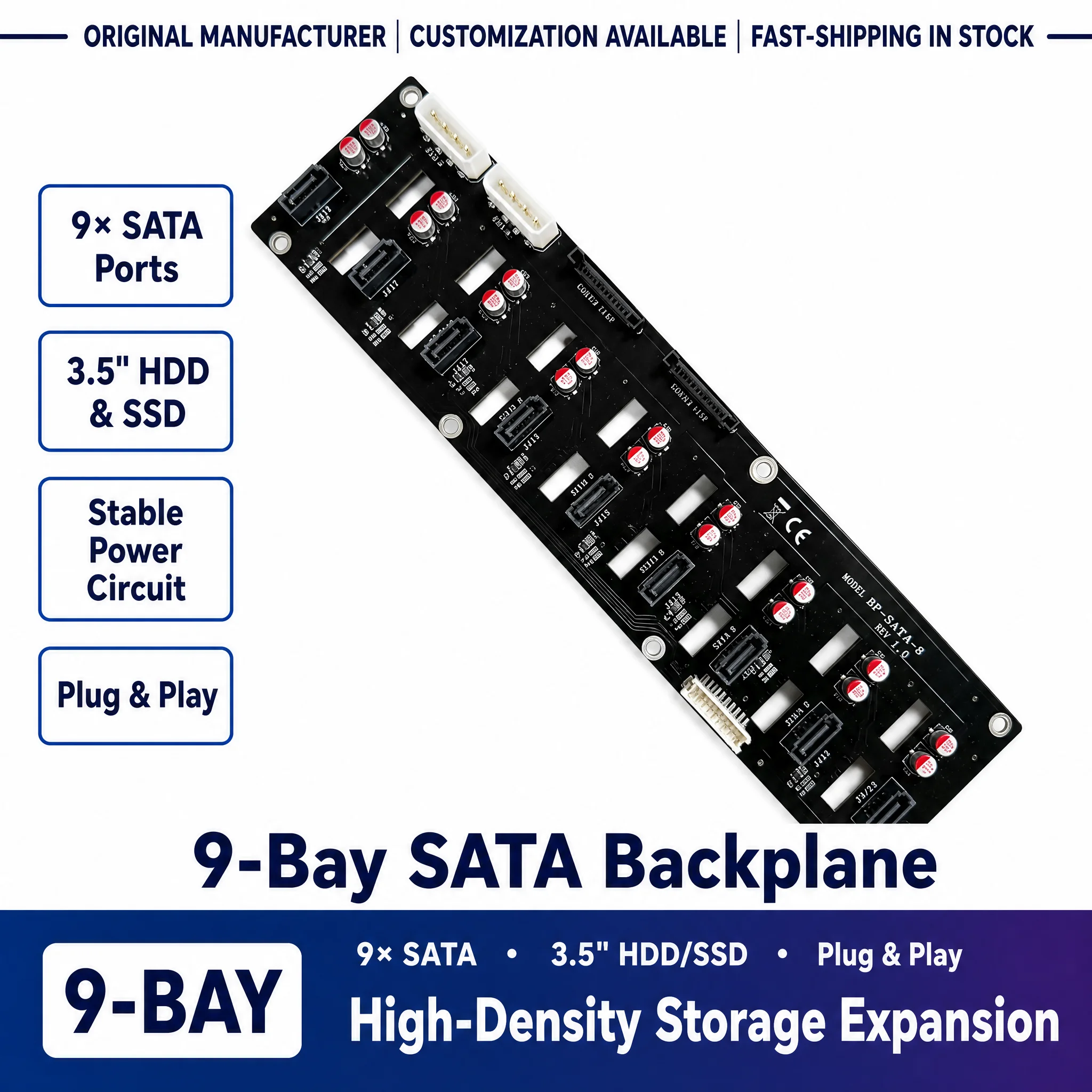 9 Bay SATA Hard Drive Backplane 3.5" HDD SSD Expansion Board for Server/NAS/Storage Chassis Hot Swap Power Board