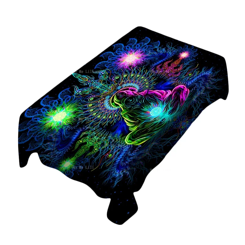 Psychedelic Space Wizard Meditation Skeleton Spiral Pattern Alien Smoking Leaf Rectangle Tablecloth By Ho Me Lili