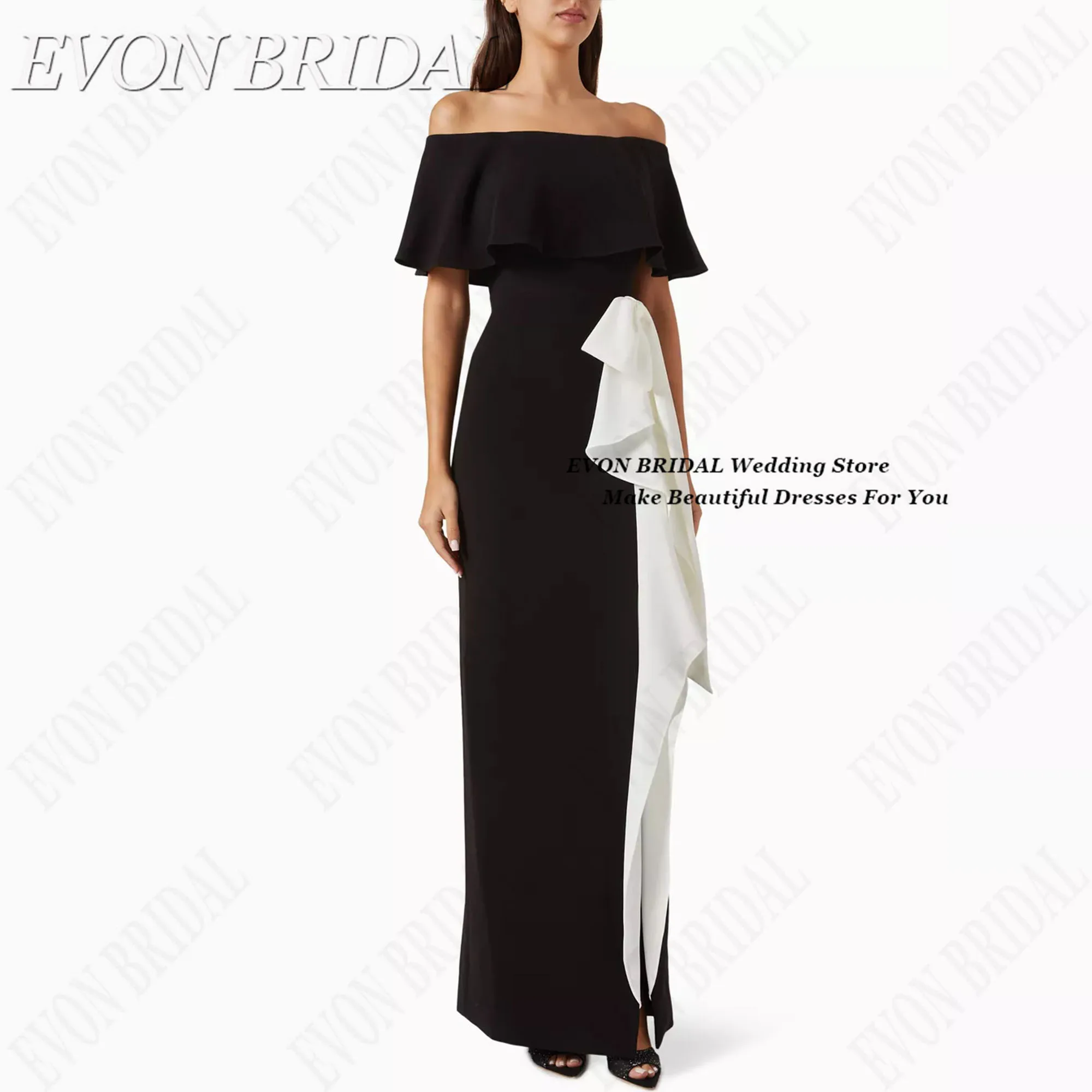 

Black And White فساتين سهرة Formal Occasion Gala Party Dress 2025 Classic Slit Slim Fit Evening Gown EVON BRIDAL Customized