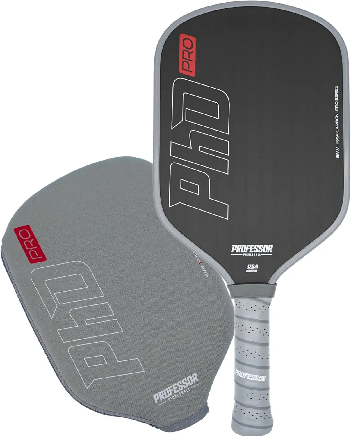 PhD Raw Carbon Fiber Premium Pickleball Paddle Racket - USA Pickleball Approved - Honeycomb Core - Power & Control