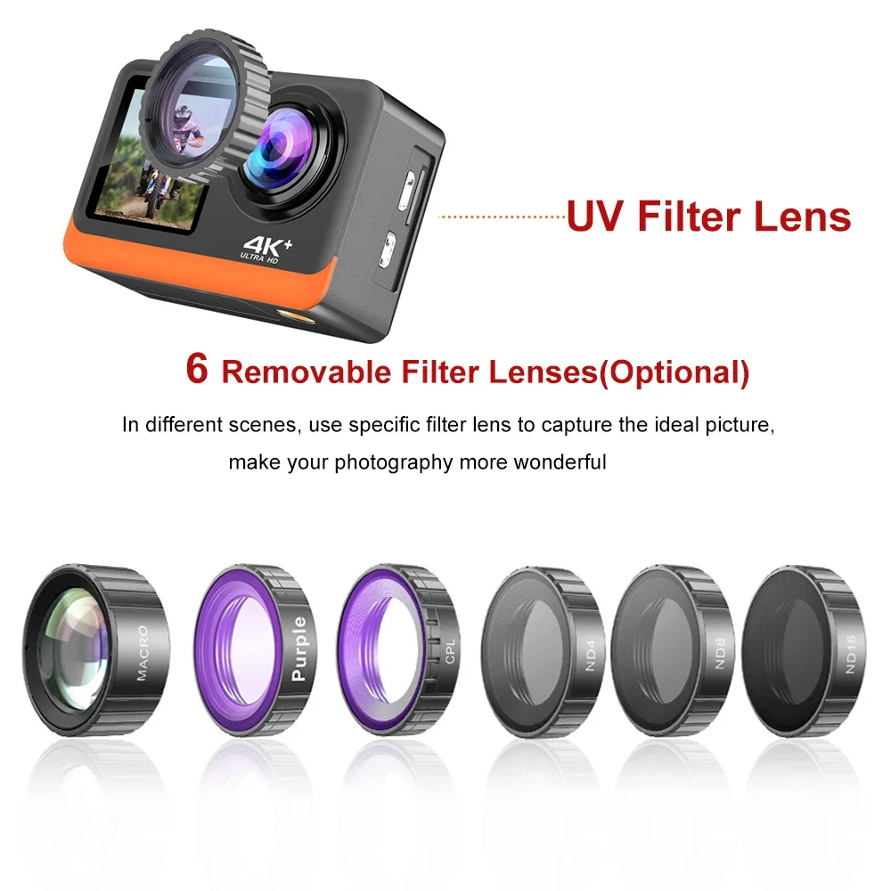 2" Touch IPS Dual Screen Action Camera 4K60FPS 24MP DVR Wi-Fi 170D EIS Optional Filter 1080P Webcam Sport Underwater 30M Camera