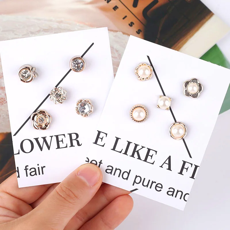 10Pcs Set Pearl Rhinestone Button Brooch Prevent Accidental Exposure Brooch Pins Detachable Badge Cufflinks Button Clothes Decor