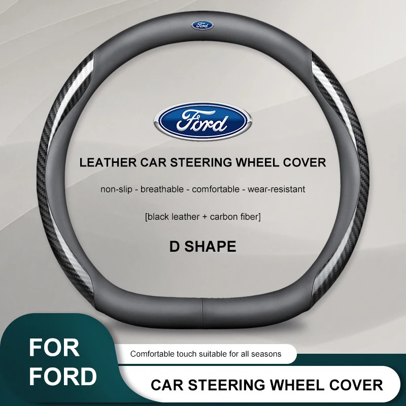 D Shape Car Steering Wheel Cover For Ford Focus mk2 mk3 Fiesta mk7 Ranger Mondeo mk4 S-MAX Kuga Mustang Ranger Explorer Escape