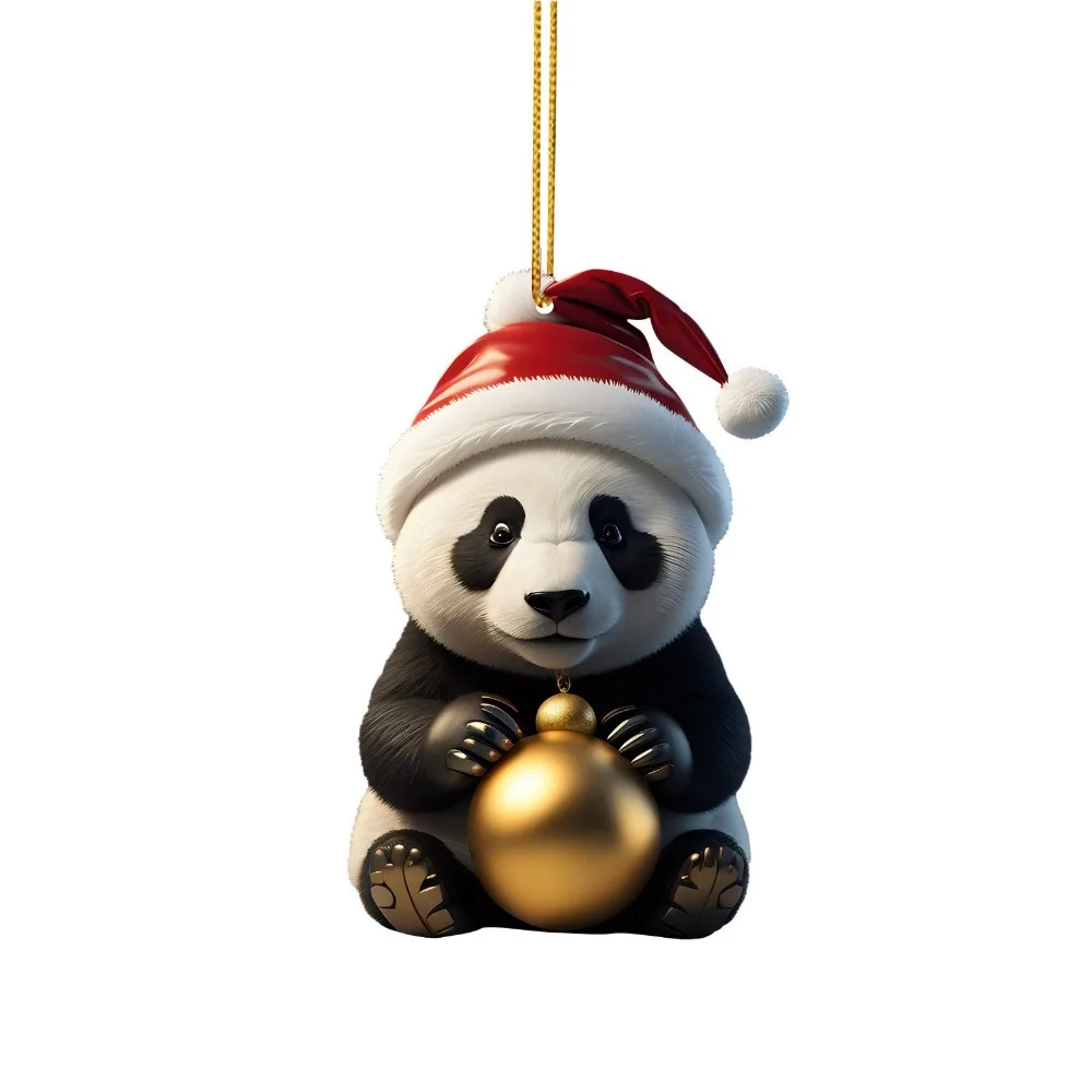 

Creative 2D Christmas Panda Ornament Cartoon Cute Car Panda Pendants Acrylic Xmas Hanging Ornament Party Supplies