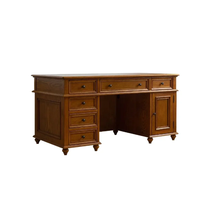 

Solid wood desk boss office computer table and chair combination retro home office desk