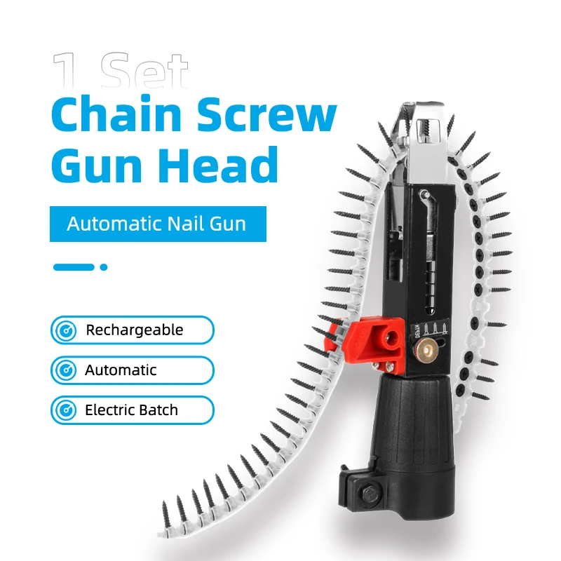 Chain Screw Gun Head Automatic Nail Gun Electric Batch 1 Set Woodworking Decoration Rechargeable Self Tapping Screwdriver