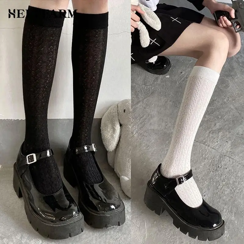 Sommer dünne Frau Socken jk Kostüme Mädchen Knies trümpfe Japan Stil High School Student Strümpfe lange Socken fest schwarz weiß