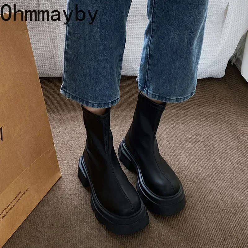 Autumn Winter Platform Heel Short Boots Women Fashion Ladies Back Zippers Ankle Boots British Style Female Shoes