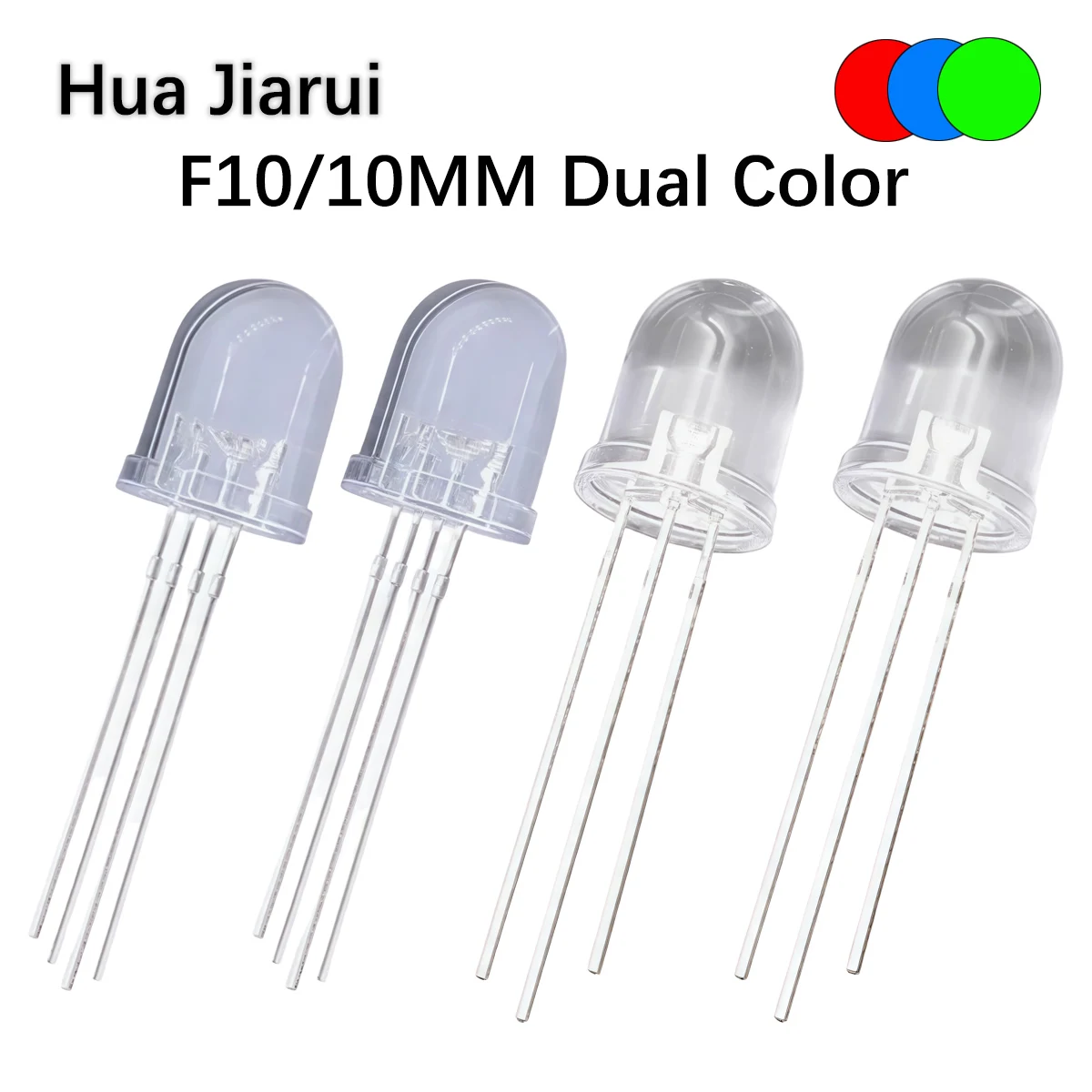 

F10/10MM Круглый верх Прозрачный красно-синий, красно-зеленый, сине-зеленый двухцветный светодиод с эффектом изменения цвета RGB и обычным анодом