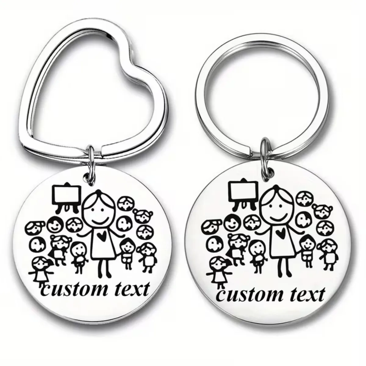 Personalized Stainless Steel Heart Keychain – Custom Engraved Teacher Appreciation Gift for Christmas Thanksgiving Graduation