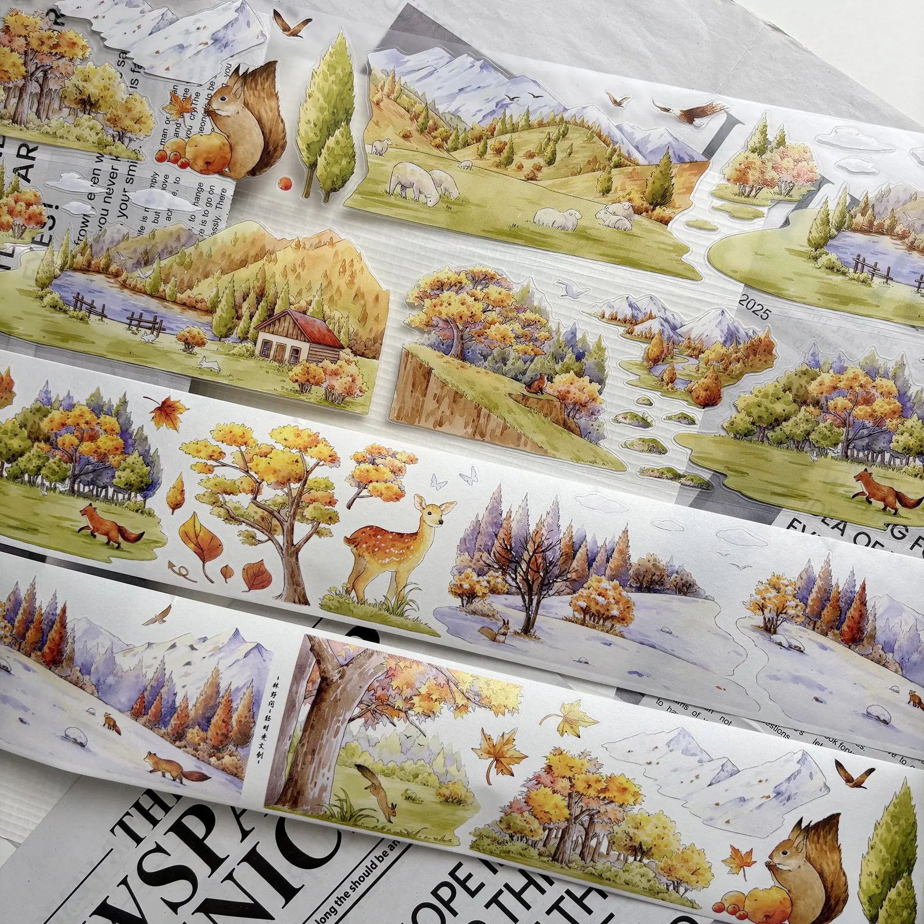 Creative Journal Washi Tape Set, Character - Scenery DIY Stickers with Text Elements (Volume 3)