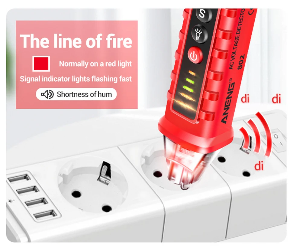 ANENG VD802 Berührungsloser Wechselspannungsdetektor Tester Messgerät Spannung 12V-1000V Stiftförmiger Elektrischer Indikator LED-Spannungsmessgerät Werkzeuge – Detail 5