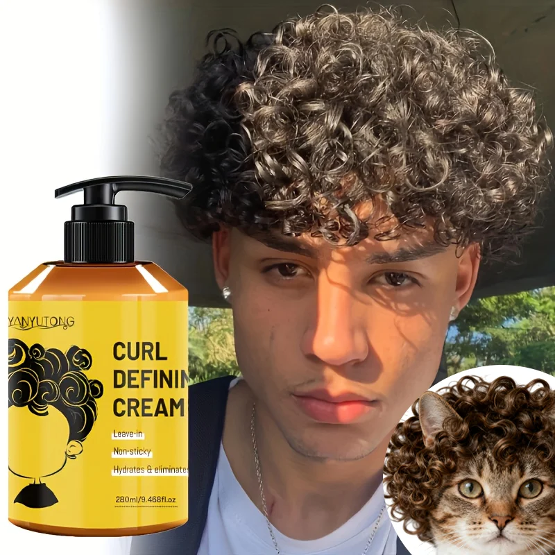 Crème coiffante pour cheveux bouclés 280 ml, formule hydratante et lissante, améliore l'élasticité et la brillance des cheveux bouclés, facile à régler