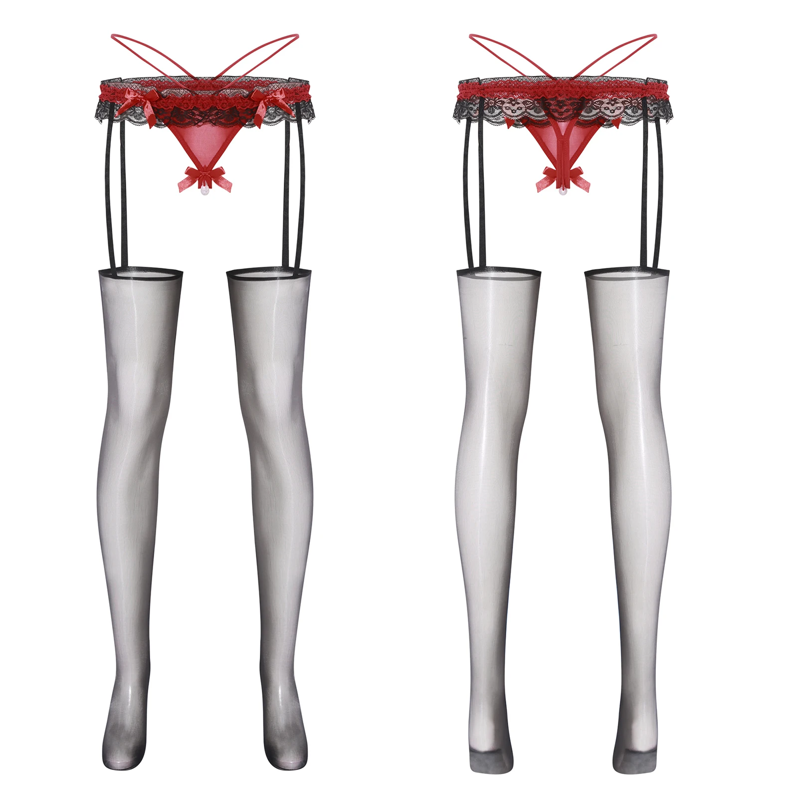 

Women Sexy Low Waist Thongs Garter Stockings Ruffled Lace Glossy Suspender Bodystickings Hollow Out Crotch Tights Pantyhose