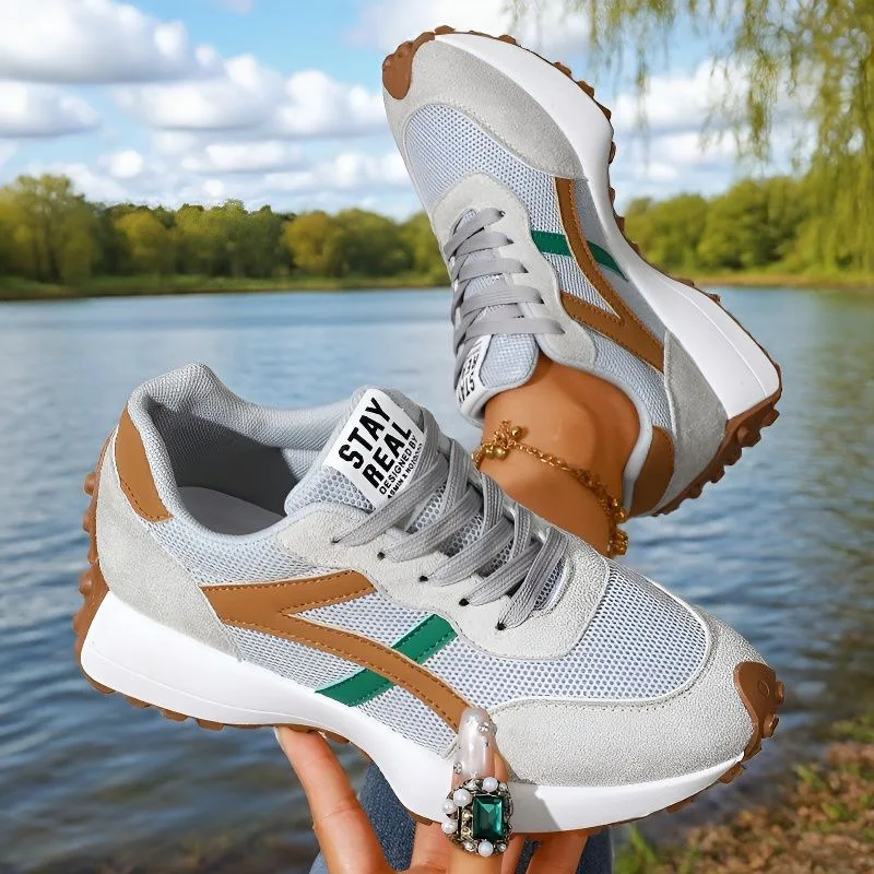 Plus Size Women'S Sneakers Spring 2026 New Style Thick Bottom Color Block Student Agan Shoes Sports Shoes Breathable Mesh Lining