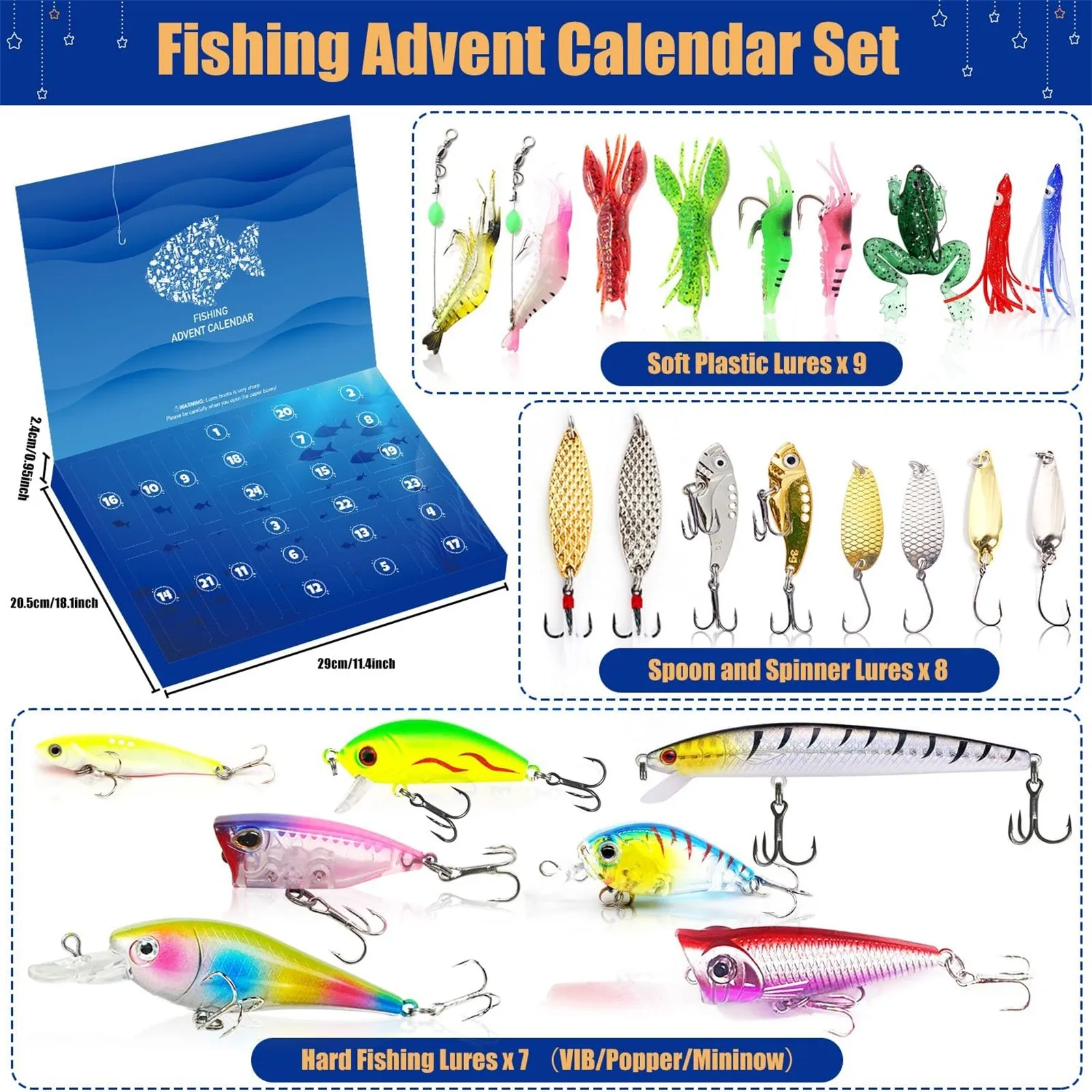 New Advent Calendar Fishing Christmas Countdown Fishing Tackle Advent Calendar For Fish Adult Men Teen Boys,Xmas Surprise Gift