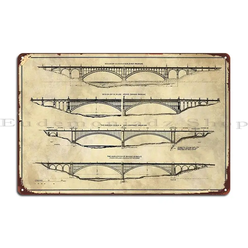 Washington Bridge Proposal Blueprint Plans Rustic Industrial Metal Sign Custom Garage Bar Cave Home Classic Tin Sign Poster