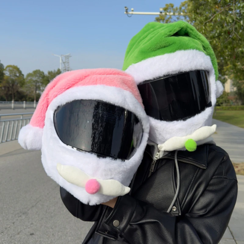 

С Новым годом, Рождеством и Хэллоуин, персонализированный теплый мотоциклетный шлем, шапка Санта-Клауса, плюшевый капюшон, чехол для шлема на зиму, сохраняет тепло