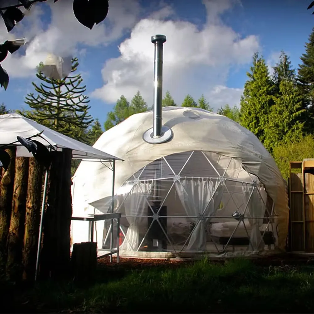 Luxury Decorative Outdoor Glamping Dome Tent, Prefab Waterproof Geodesic Round House for Camping Vacation Scenic Spots