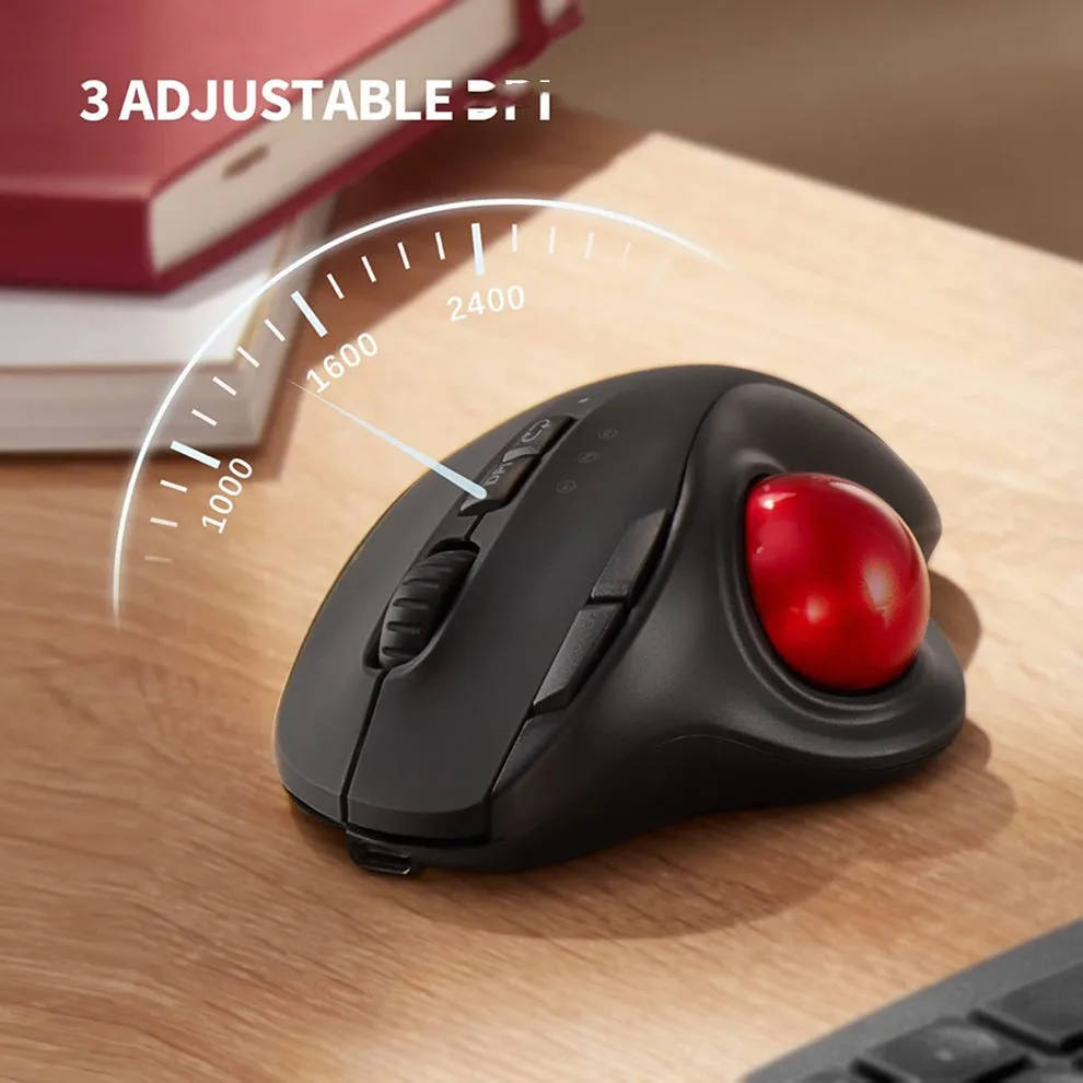 Wireless Trackball Mouse with EVA Case Bag 2400D.PI Rechargeable Ergonomic wireless Mouse for PC Laptop Pad Computer