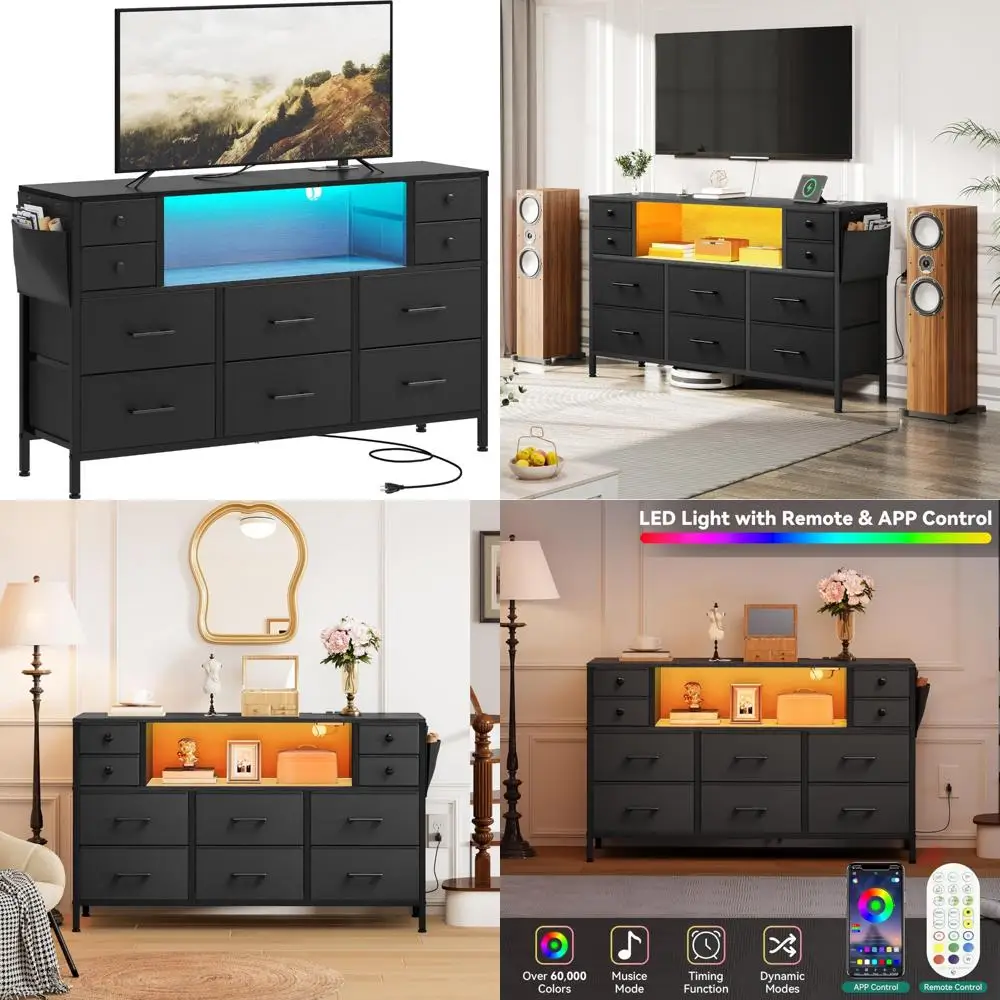 YITAHOME 55 TV Stand with Charging Dock, 10-Drawer Dresser Media Console Table with Side Storage