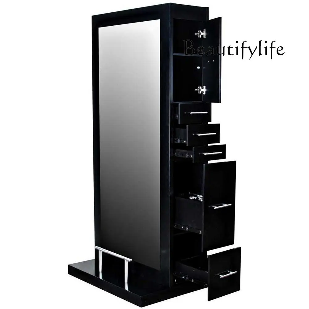 

Barber Shop High-End Dressing Table Mirror with Led Light Floor Hair Storage Integrated Hair Salon Dressing Table