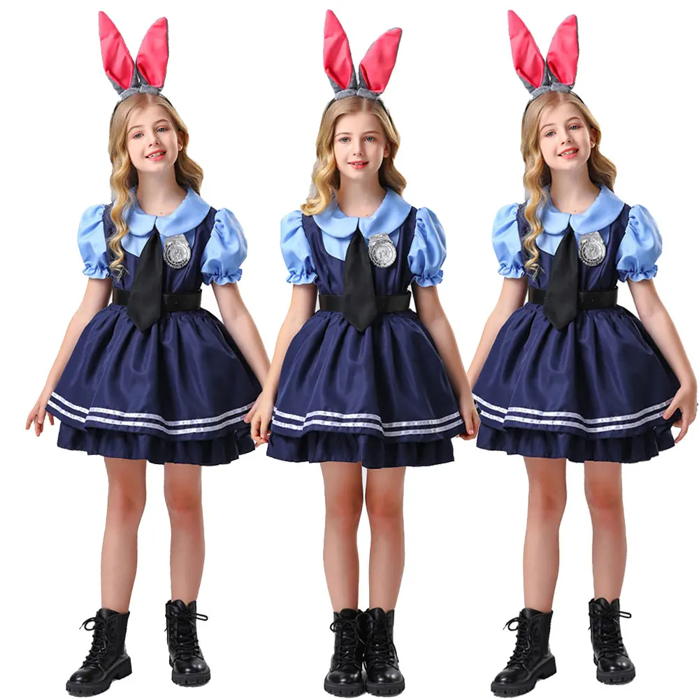 

Halloween Kids Officer Bunny Cosplay Costume Cartoon Zoo Fantasy Costume Disguise for Kids Girls Police Uniform Fancy Dress