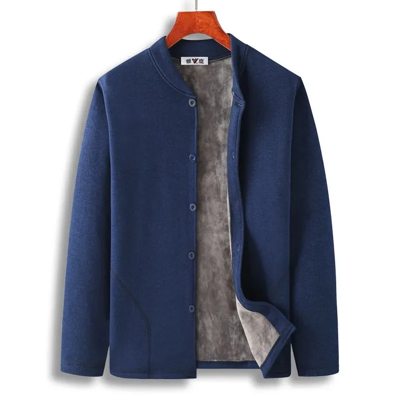 

Cardigan Men's Autumn Winter Single-Breasted Pocket Solid Coat Plus Velvet Thicken Warm Long Sleeve Tops Casual Jacket