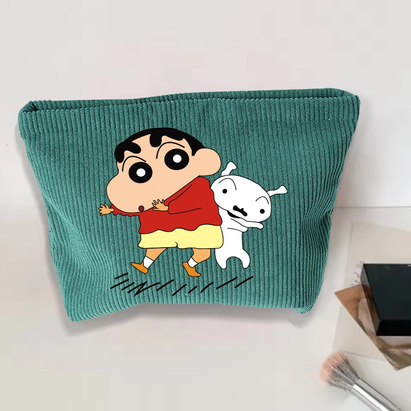 Crayons Shin-chan Corduroy Cosmetics Bag Cute Cartoon Women Make Up Toiletry Pouch Portable Travel Makeup Brush Organizers Case