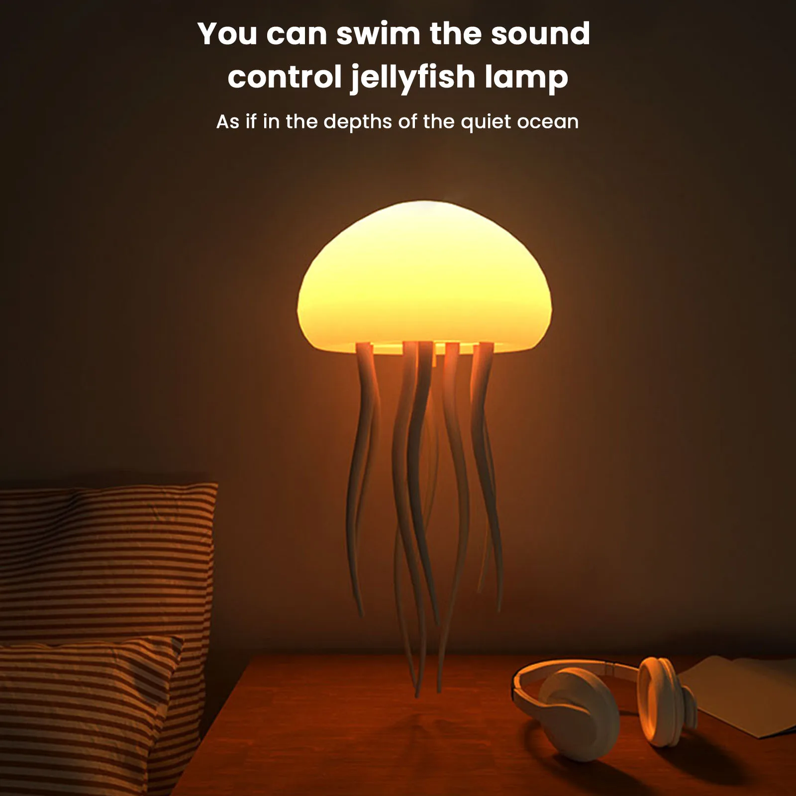 Voice Control Jellyfish Lamp Automatic Rotating Swimming Jellyfish Atmosphere Night Light With Warm And Gradient Light