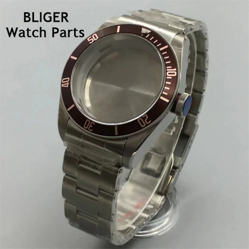 BLIGER 41mm silver stainless steel watch case domed sapphire glass fit NH35 NH36 NH34 ETA2824 PT5000 Seagull ST2130 movement