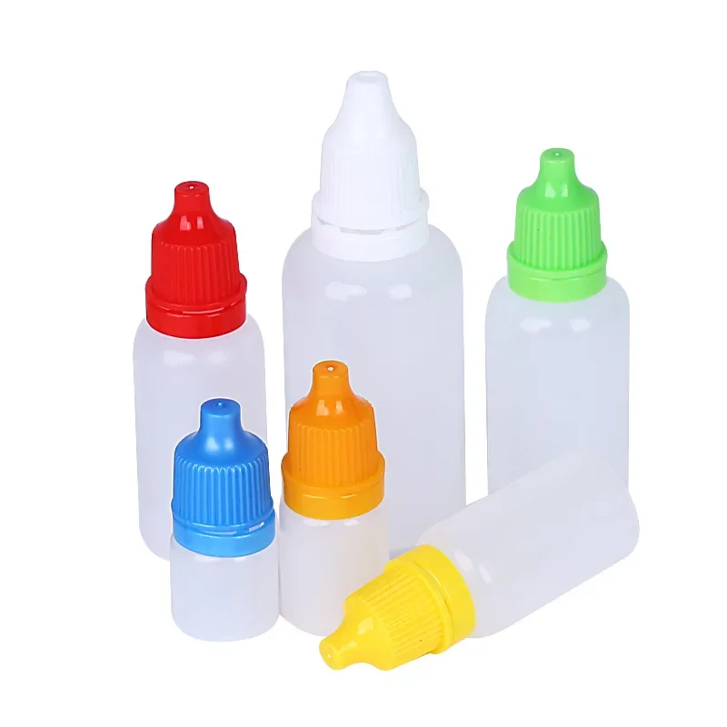 100Pcs/lot 3/5/10/15/20/30/50ml Empty Refillable Dropper Bottles Eye Liquid Dropper Sample Eyes Drop Portable Plastic Bottles