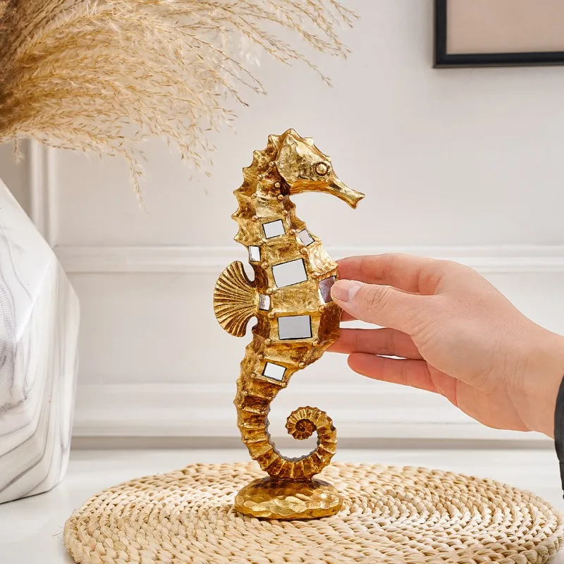 Mirror Resin Material Seahorse Shaped Handicraft Statue Decoration Display Piece, Suitable for Home Gathering Table Decoration