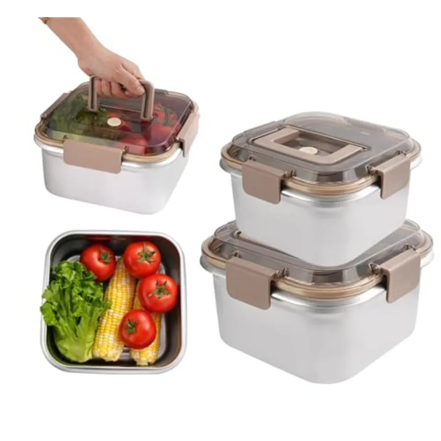 

Утолщенные контейнеры для хранения продуктов из нержавеющей стали 304 - портативные, разноразмерные, с герметичной крышкой, непротекаемые, штабелируемые, для микроволновой печи/морозильной камеры